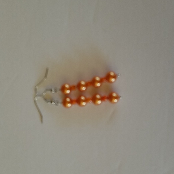 Hand Crafted Pearl Dangle Earrings Orange 2 7/8" Long - Picture 3 of 5